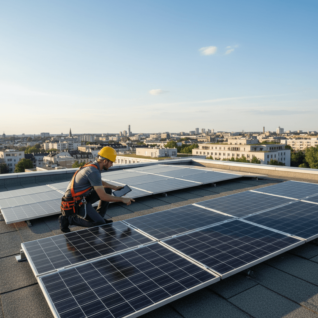 Pannelli fotovoltaici su tetto con impianto completato