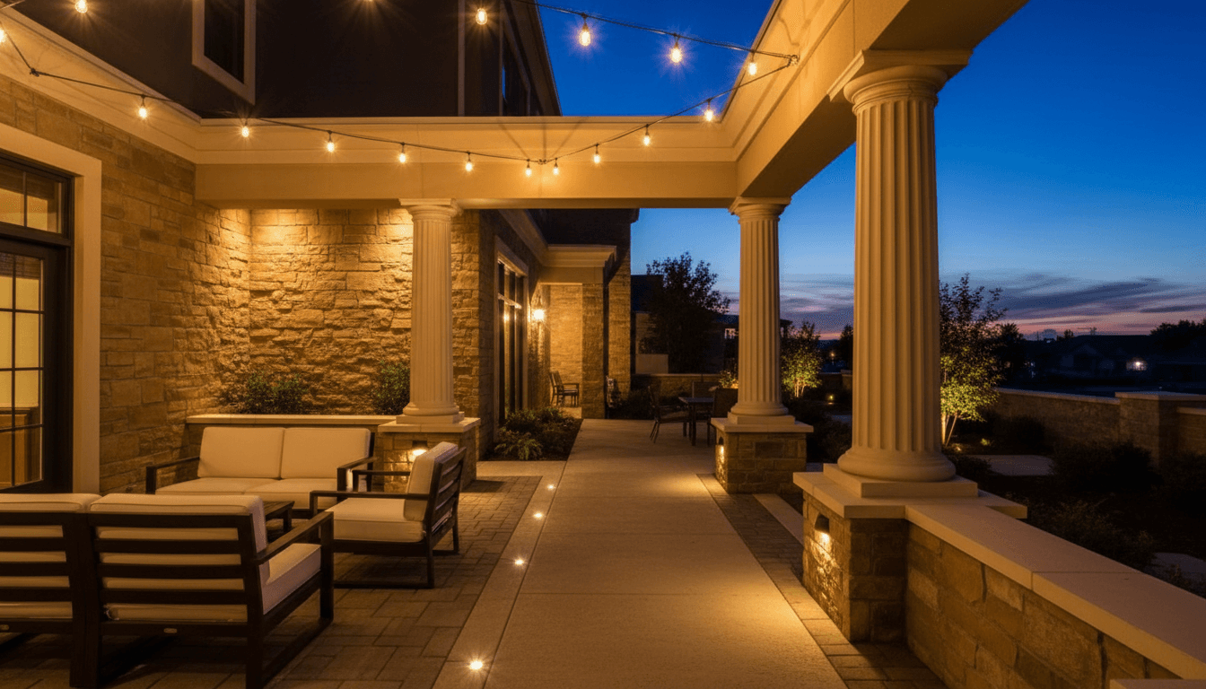 Sistema di illuminazione esterna installato su proprietà residenziale